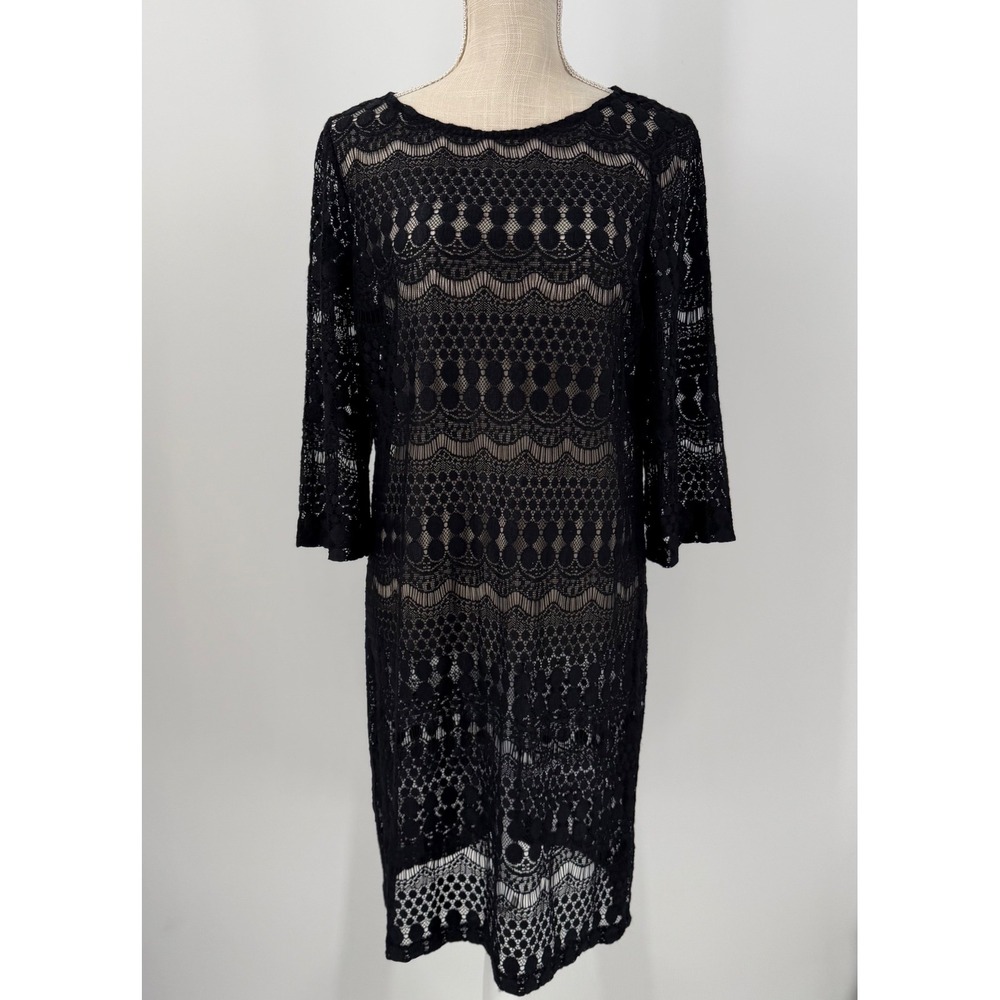 Chico's Black Lace Shift Dress Size 1.5 Large Witchy Whimsygoth Dark Romantic